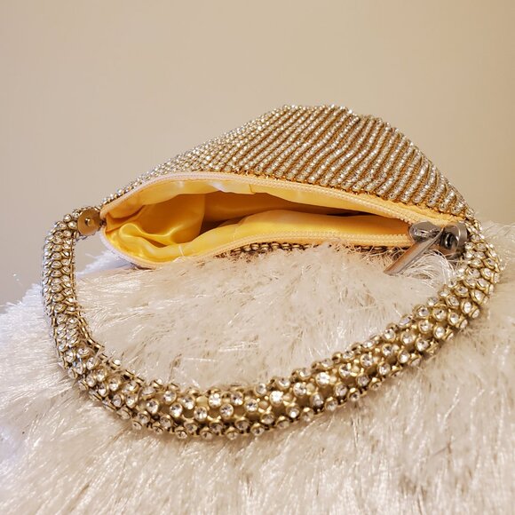 Unbranded Embellished Rhinestone Gold Mini Foldover Hand Bag Wristlet - Picture 6 of 13